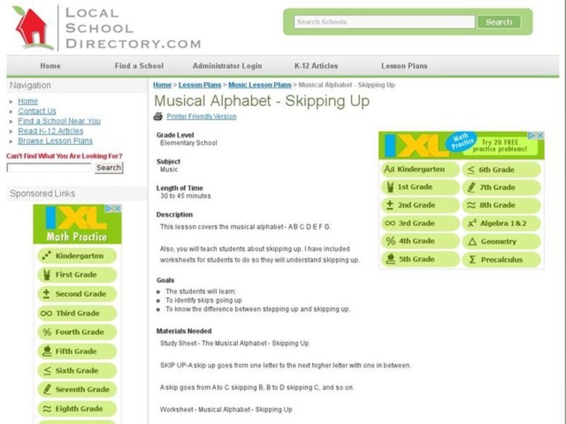 Musical Alphabet- Skipping Up Lesson Plan