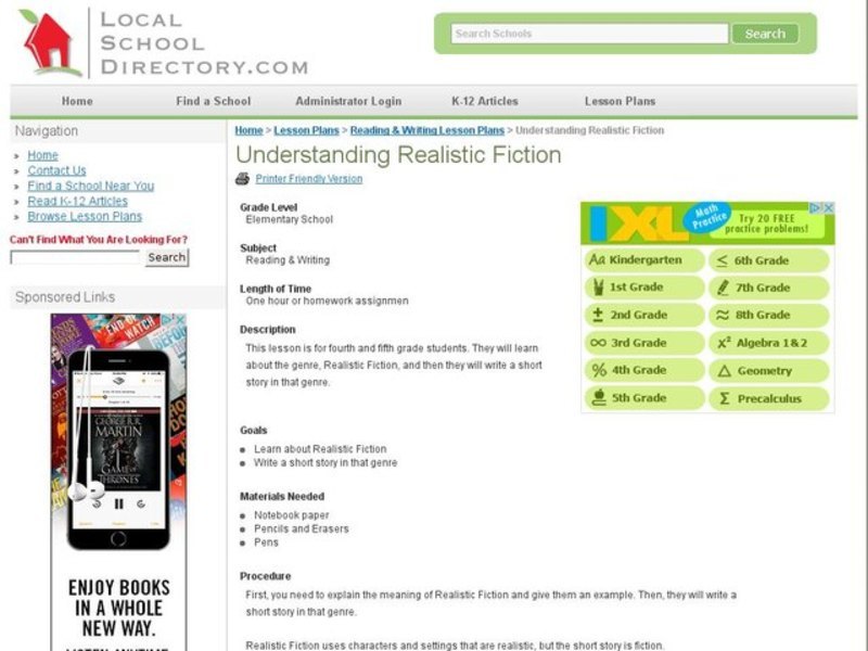 Understanding Realistic Fiction Lesson Plan