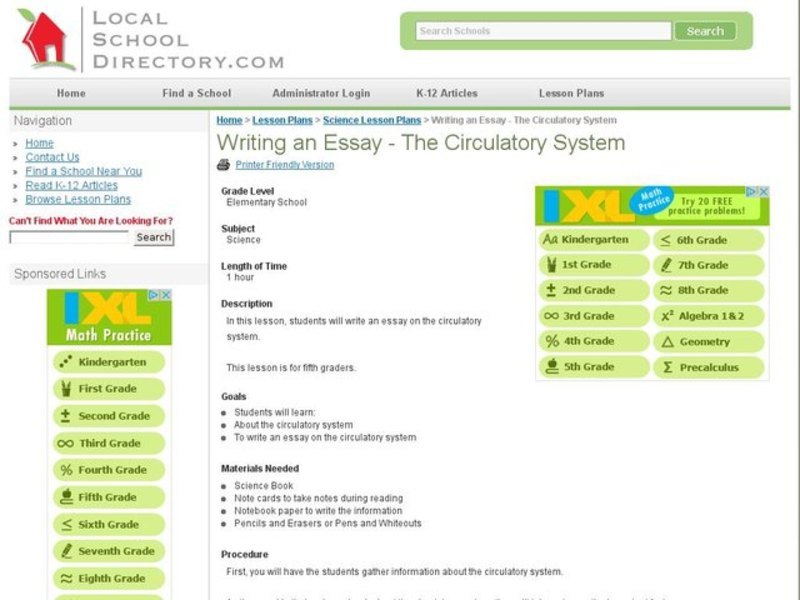 Writing an Essay- The Circulatory System Lesson Plan