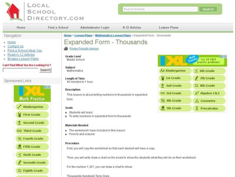 Expanded Form - Thousands Lesson Plan