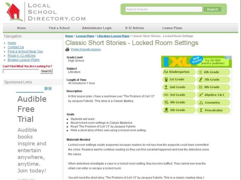 Classic Short Stories- Locked Room Settings Lesson Plan
