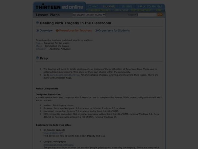 Dealing with Tragedy in the Classroom Lesson Plan