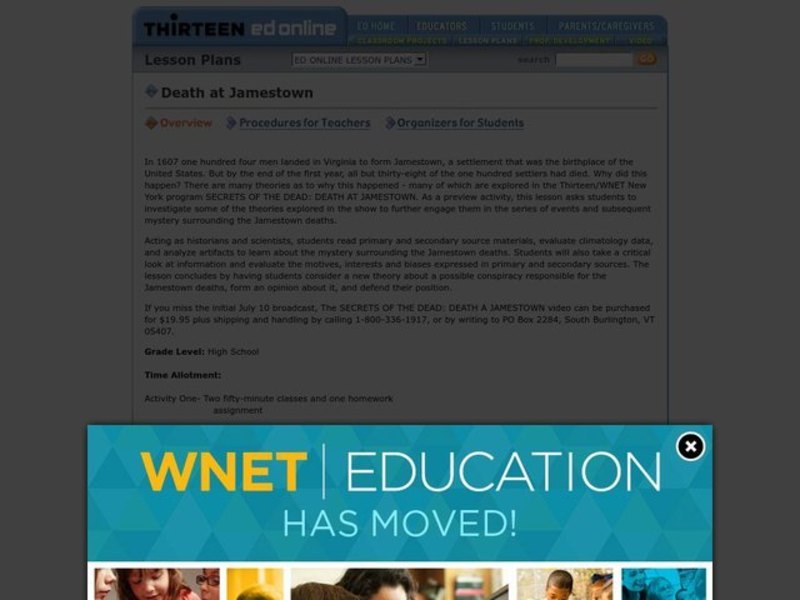 Death at Jamestown Lesson Plan