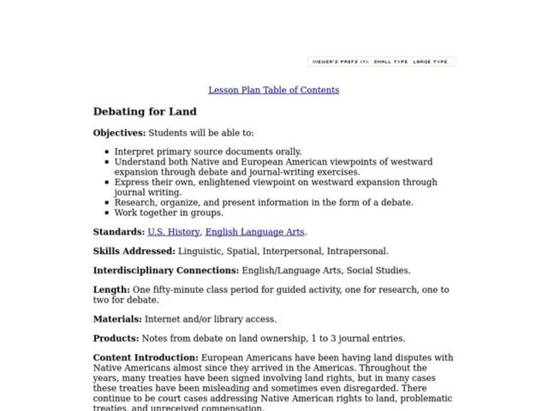 Debating for Land Lesson Plan