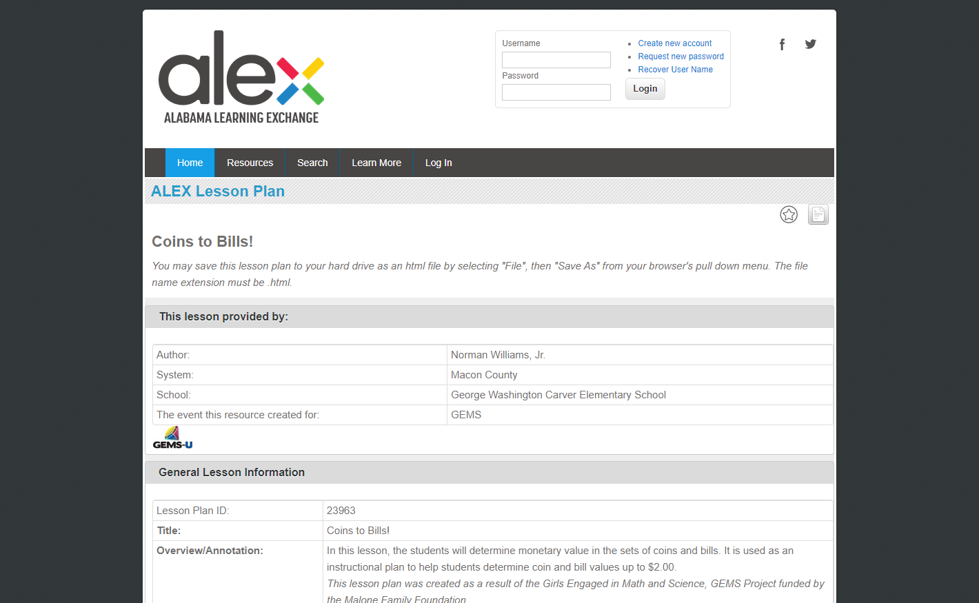 Coins to Bills! Lesson Plan