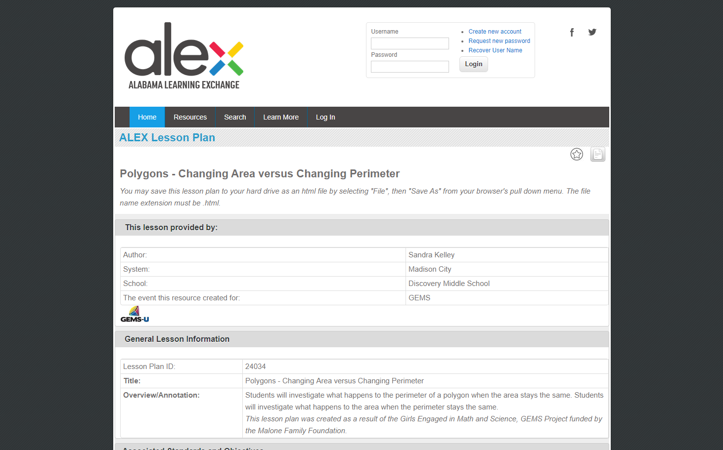 Polygons-Changing Area Versus Changing Perimeter Lesson Plan