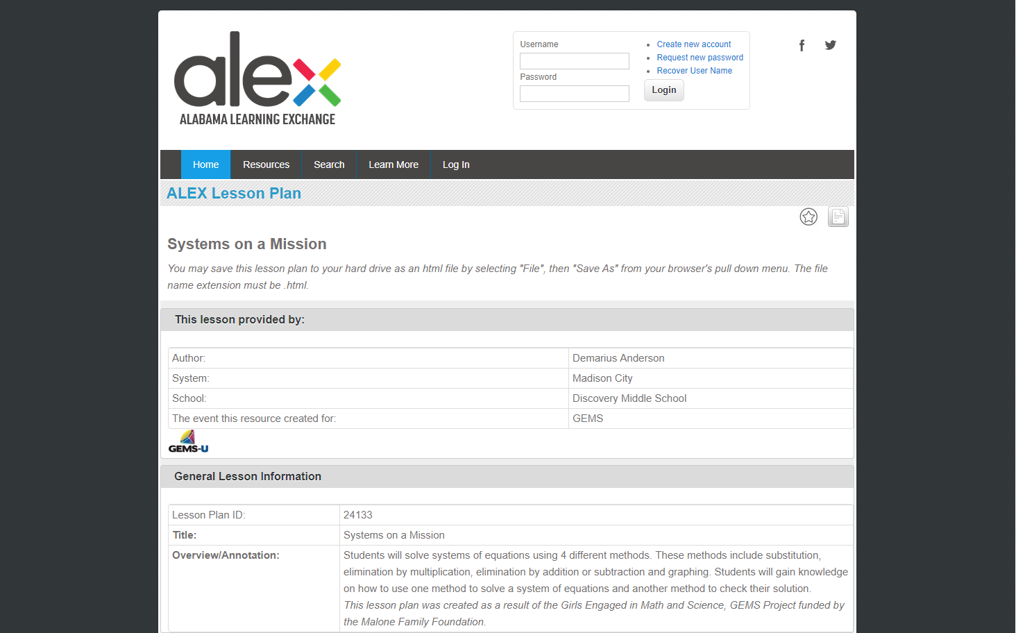Systems on a Mission Lesson Plan