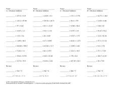 Decimal Addition Worksheet