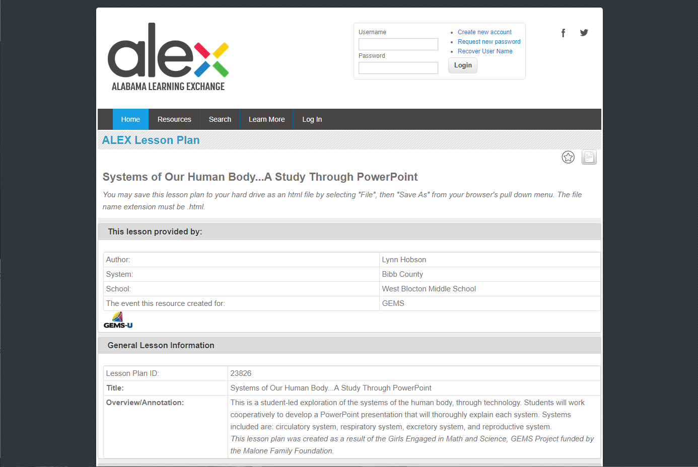 Systems of the Human Body Lesson Plan
