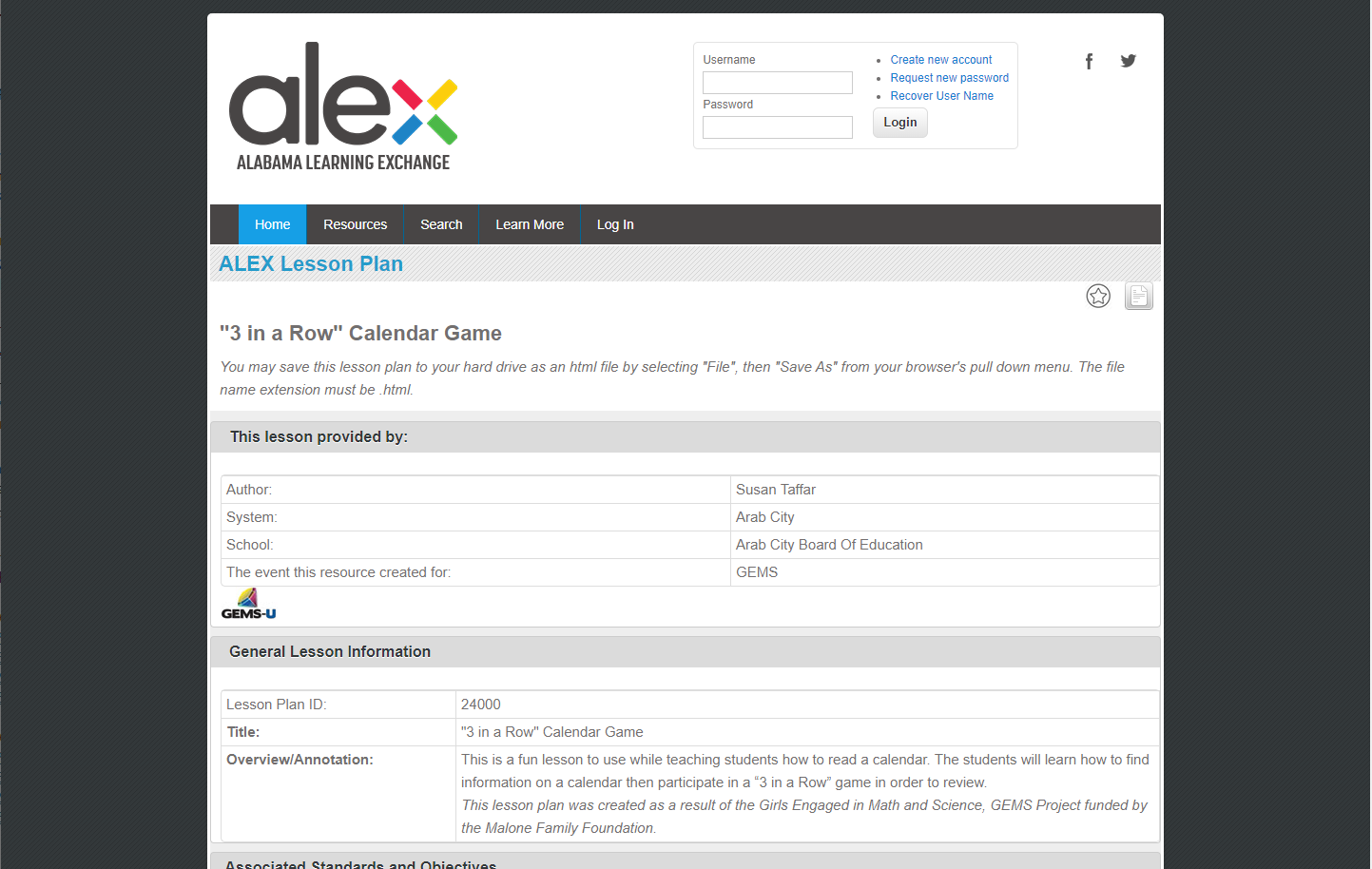 Three in a Row Calendar Game Lesson Plan