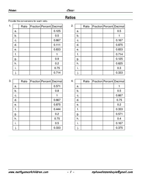 Decimal Conversions Worksheet