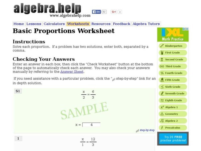 Basic Proportions Worksheet Interactive