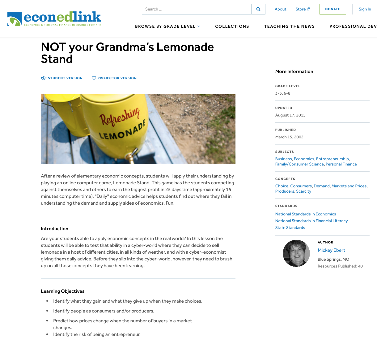 NOT Your Grandma's Lemonade Stand Lesson Plan