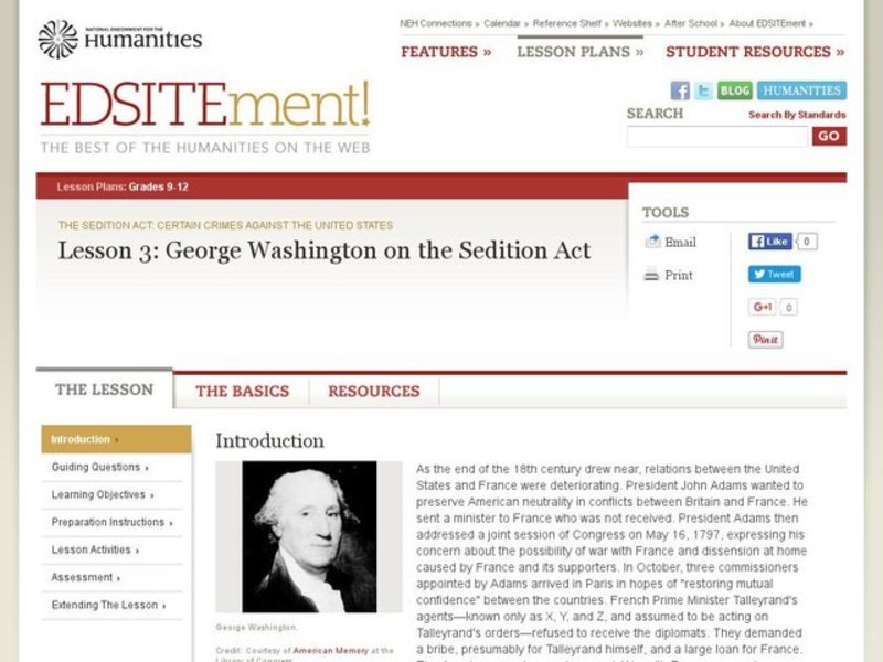 George Washington on the Sedition Act Lesson Plan