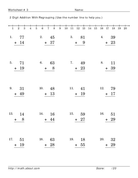 2 Digit Addition with Regrouping Worksheet