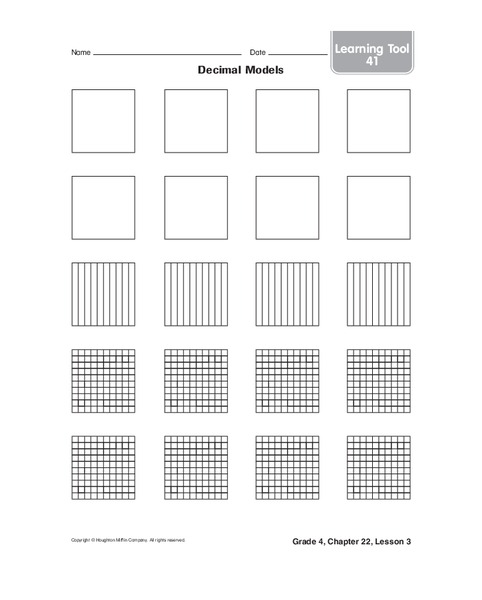 Decimal Models Worksheet
