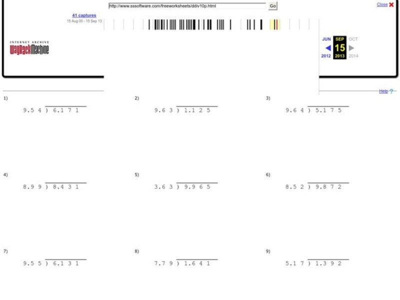 Decimal Division Level 10 Worksheet