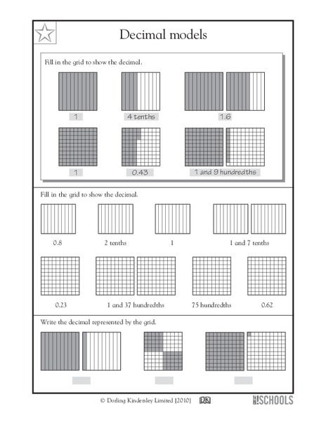 Decimal Models Worksheet