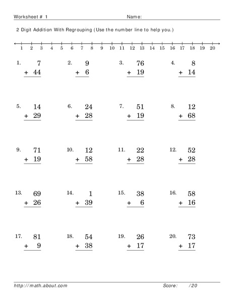 2 Digit Addition with Regrouping Worksheet