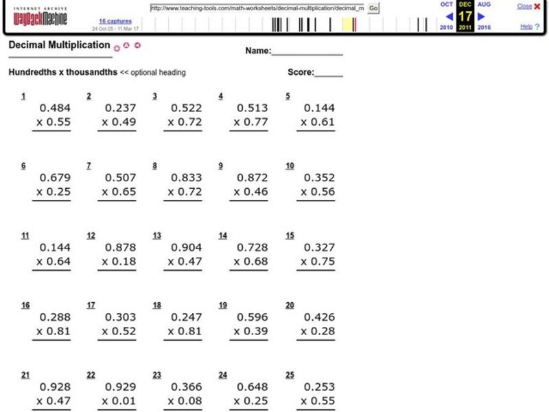 Decimal Multiplication Worksheet