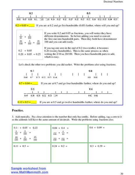 Decimal Numbers Worksheet