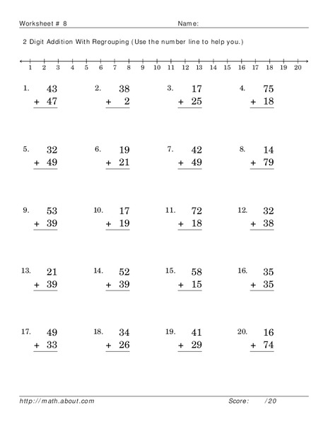 2 Digit Addition With Regrouping Worksheet