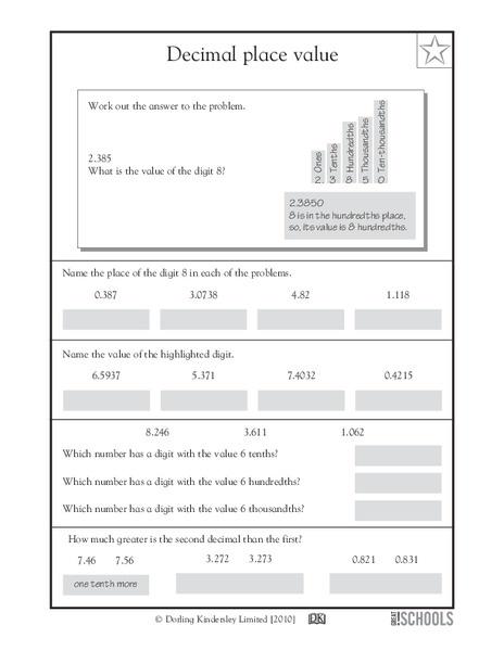Decimal Place Value Worksheet
