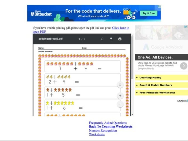Christmas Addition with Counters Worksheet