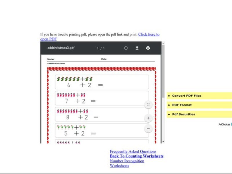 Christmas Addition with Counters 2 Worksheet