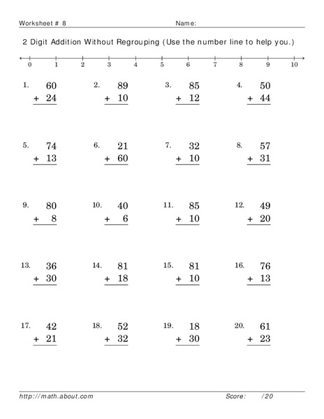 2 Digit Addition Without Regrouping Worksheet