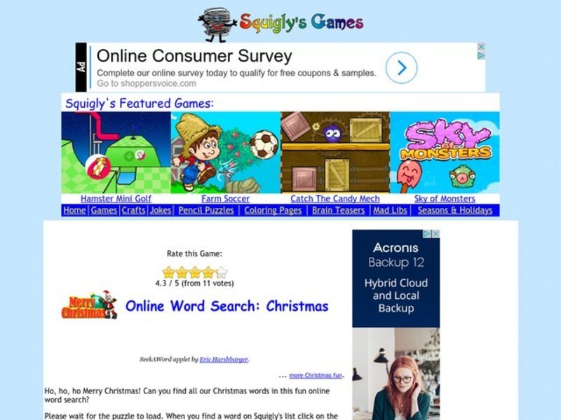 Christmas Word Search Worksheet