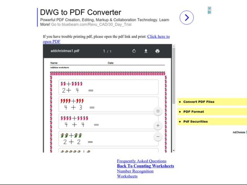 Christmas Addition with Counters 2 Worksheet