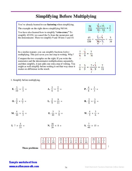 Simplifying Before Multiplying Worksheet