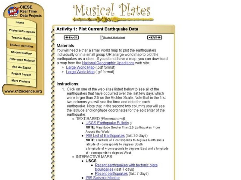 Musical Plates-Earthquakes Interactive