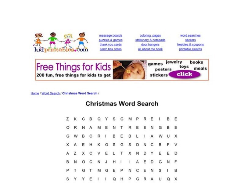 Christmas Word Search Worksheet
