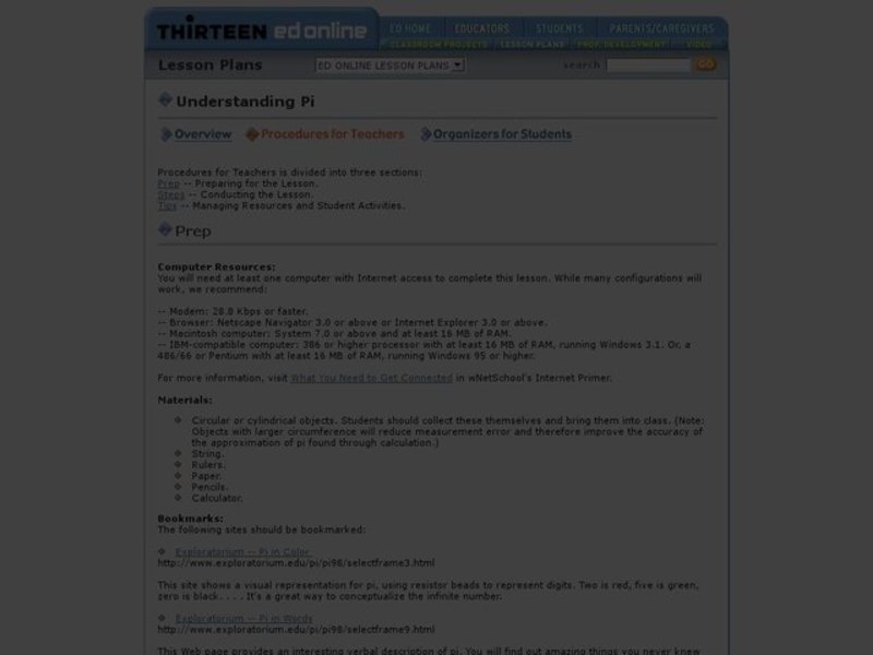 Understanding Pi. Lesson Plan