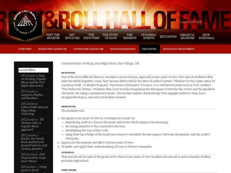 A Modest Proposal: Irony Made Understandable with Rock and Roll Lesson Plan