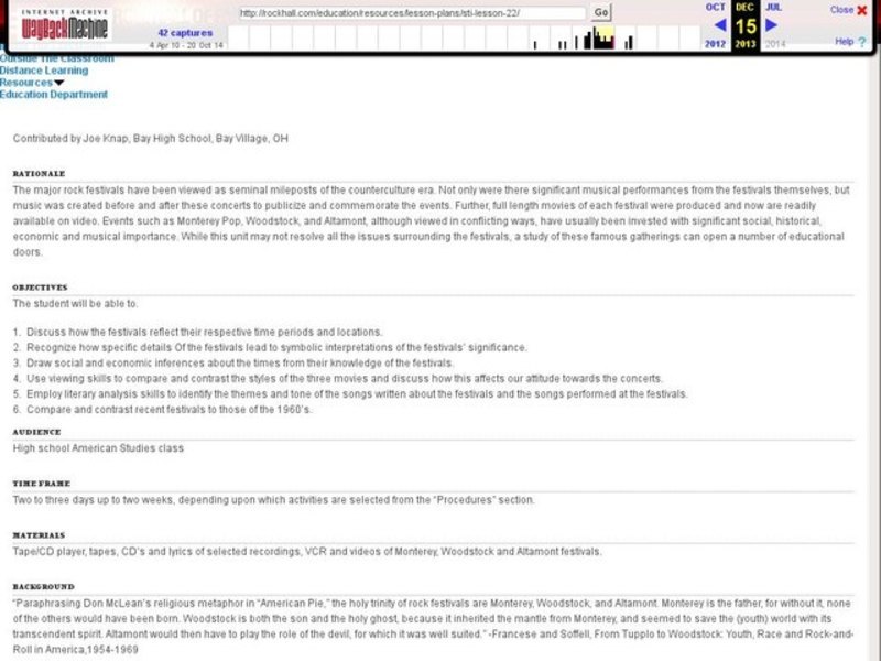 And We Were All in One Place: Youth Culture and the Rock Festival Lesson Plan