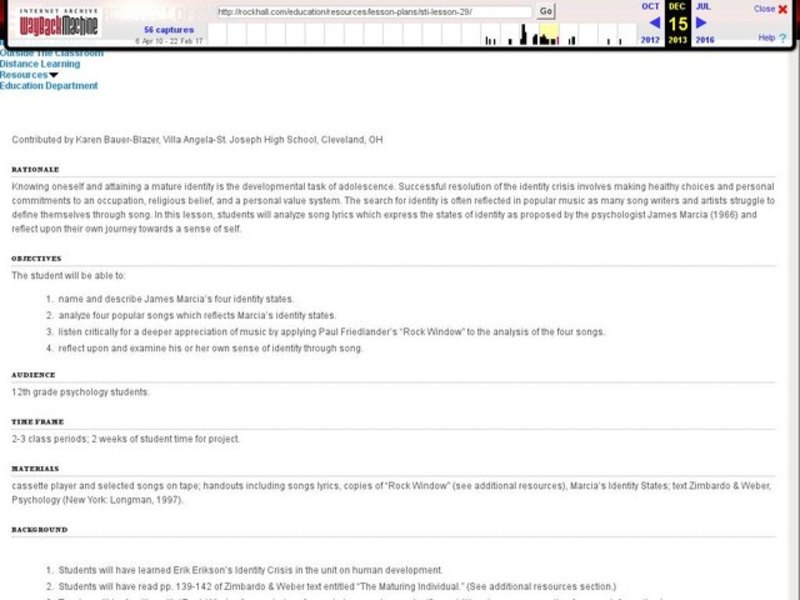 Know Thyself: Reflections of the Adolescent Identity Crisis in Rock and Roll Lesson Plan