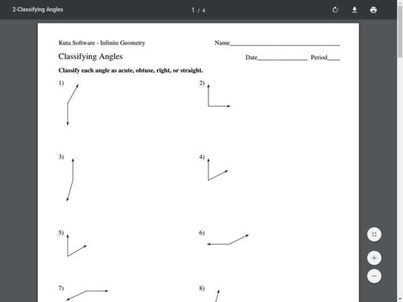 Classifying Angles Worksheet
