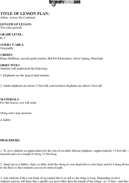 Across the Continent Lesson Plan