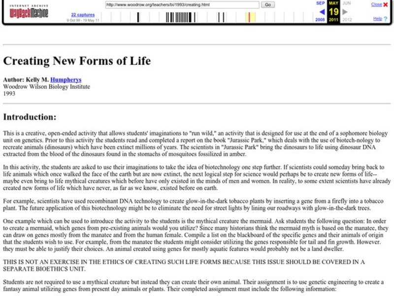 Creating New Forms of Life Lesson Plan