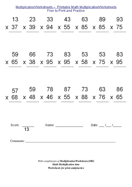 2 digit multiplication Worksheet
