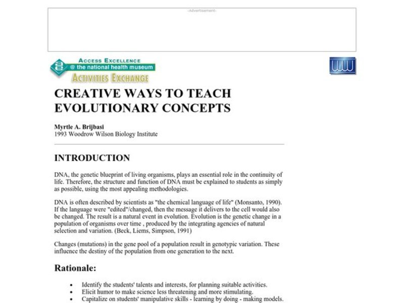 Creative Ways To Teach Evolutionary Concepts Lesson Plan