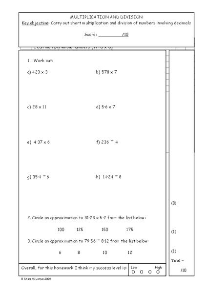 Decimals Worksheet