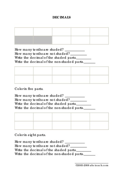 Decimals Worksheet
