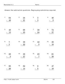 2 Digit Subtraction Worksheet