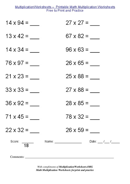 2 digit multiplication Worksheet