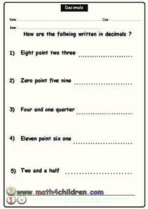 Decimals Worksheet