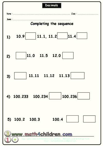Decimals Worksheet